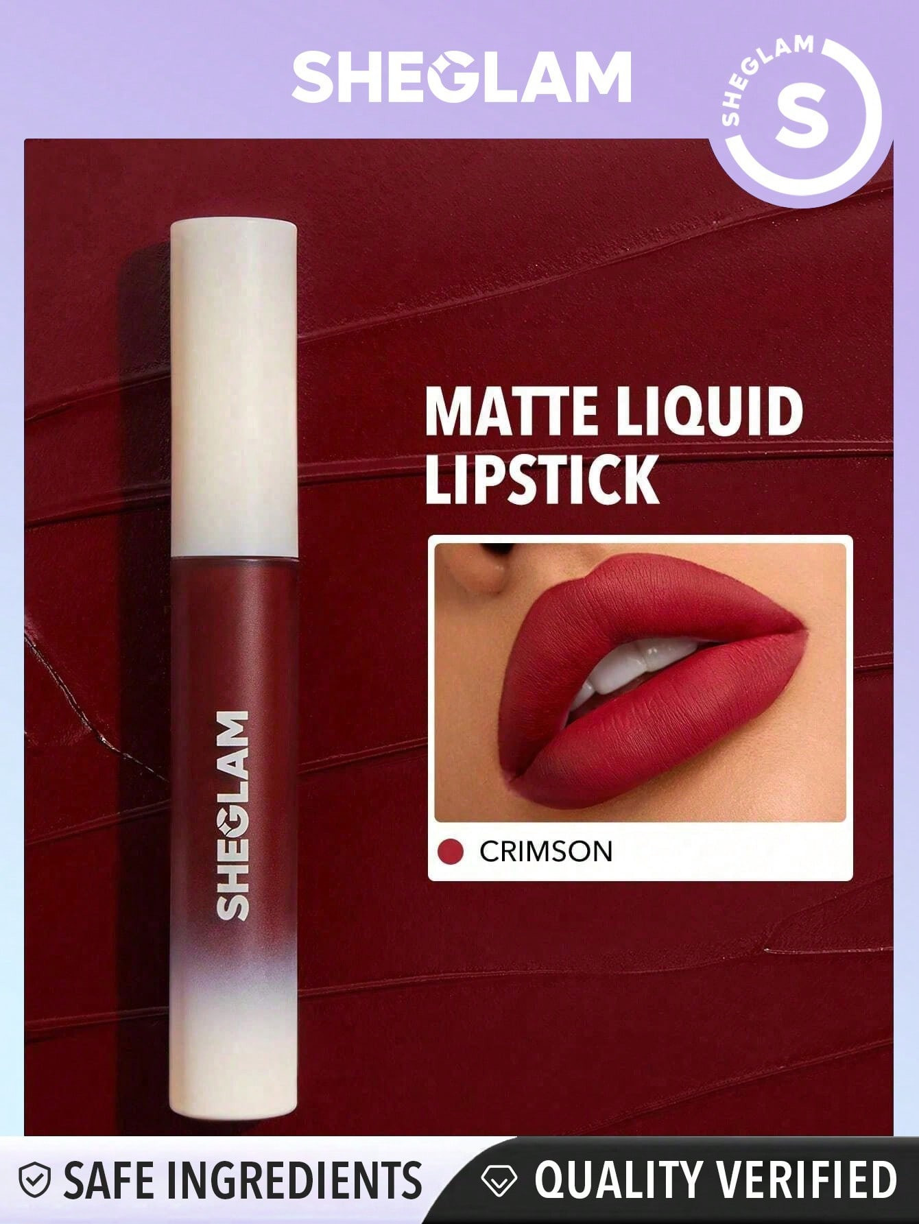 SHEGLAM Matte Allure Rouge À Lèvres Liquide - Crimson À Haute Pigmentation Et Longue Tenue, Nourrissant À L'huile De Tournesol, Réduisant Les Fines Lignes Des Lèvres, Soin Des Lèvres, Maquillage Des Lèvres - 1306506