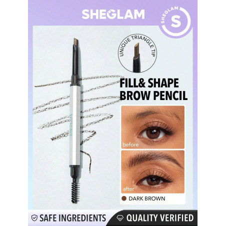 SHEGLAM Crayon À Sourcils Fin Double Extrémité - Brun Foncé Résistant À L'eau Longue Tenue Ne Coule Pas Remplissage Et Soulignement Avec Tête Triangulaire - 843078