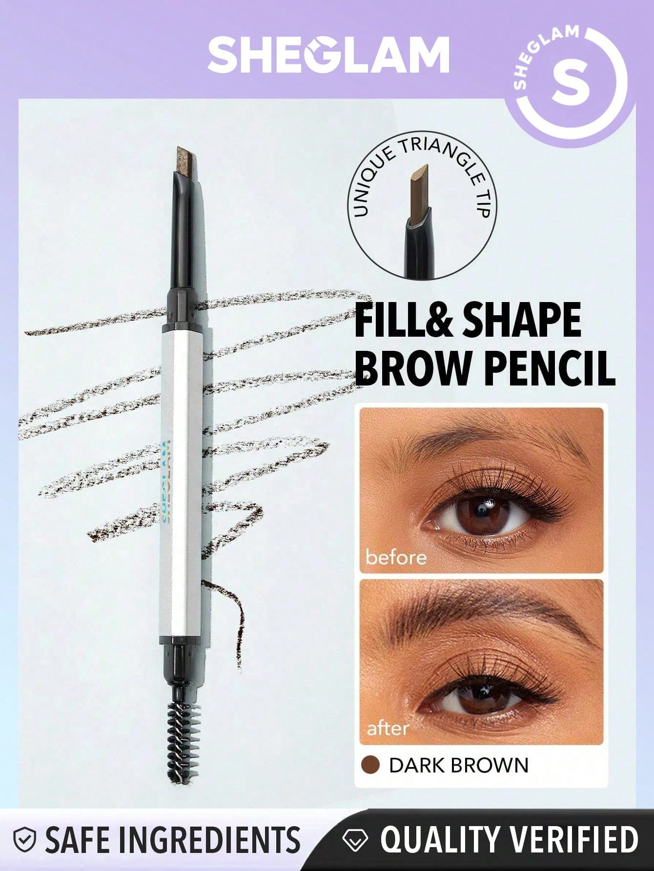 SHEGLAM Crayon À Sourcils Fin Double Extrémité - Brun Foncé Résistant À L'eau Longue Tenue Ne Coule Pas Remplissage Et Soulignement Avec Tête Triangulaire - 843078