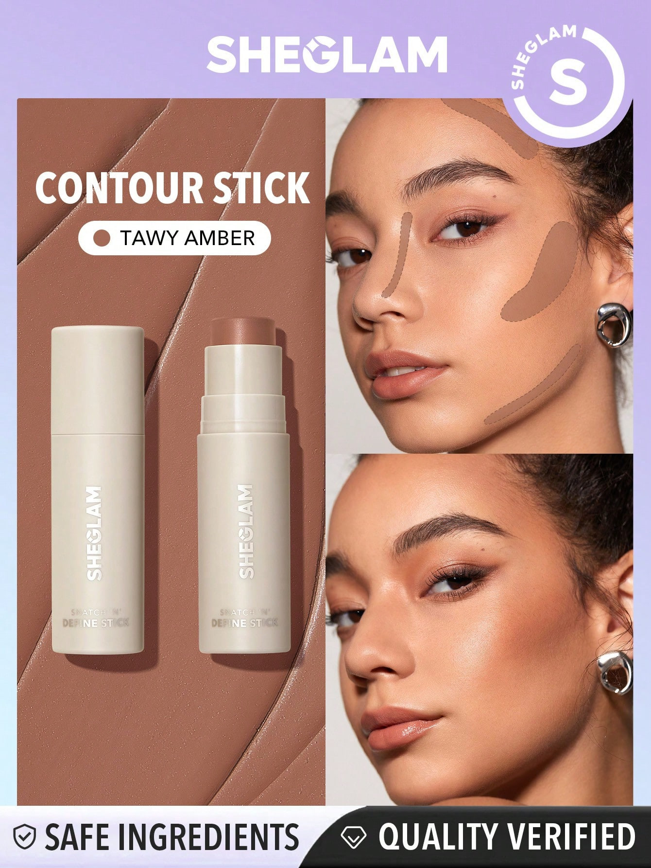 SHEGLAM Stick De Contour De Crème D'ambre Fauve Longue Durée Snatch 'n' Define, Bronzage Résistant À La Transpiration Fortement Pigmenté, Sculptant Le Visage Pour Un Maquillage Naturel Léger Et Lisse - 12748809