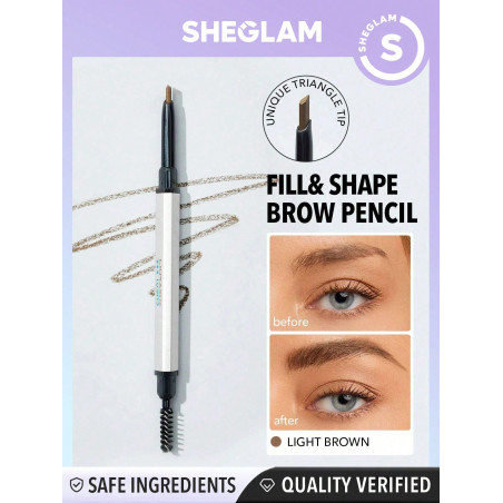 SHEGLAM Crayon À Sourcils Fin À Double Extrémité - Marron Clair, Imperméable Et À Double Tête, Longue Durée, Anti-bavure, Remplissage, Contour Et Maquillage Des Sourcils À Tête Triangulaire - 843073