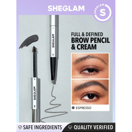 SHEGLAM Remplissez-moi Crayon À Sourcils & Crème 2 En 1, À L'espresso Résistant À La Transpiration, Stylo À Sourcils Double Embout, Naturel, Sans Bavure, Sans Graisse Et Non Gras - 1718090