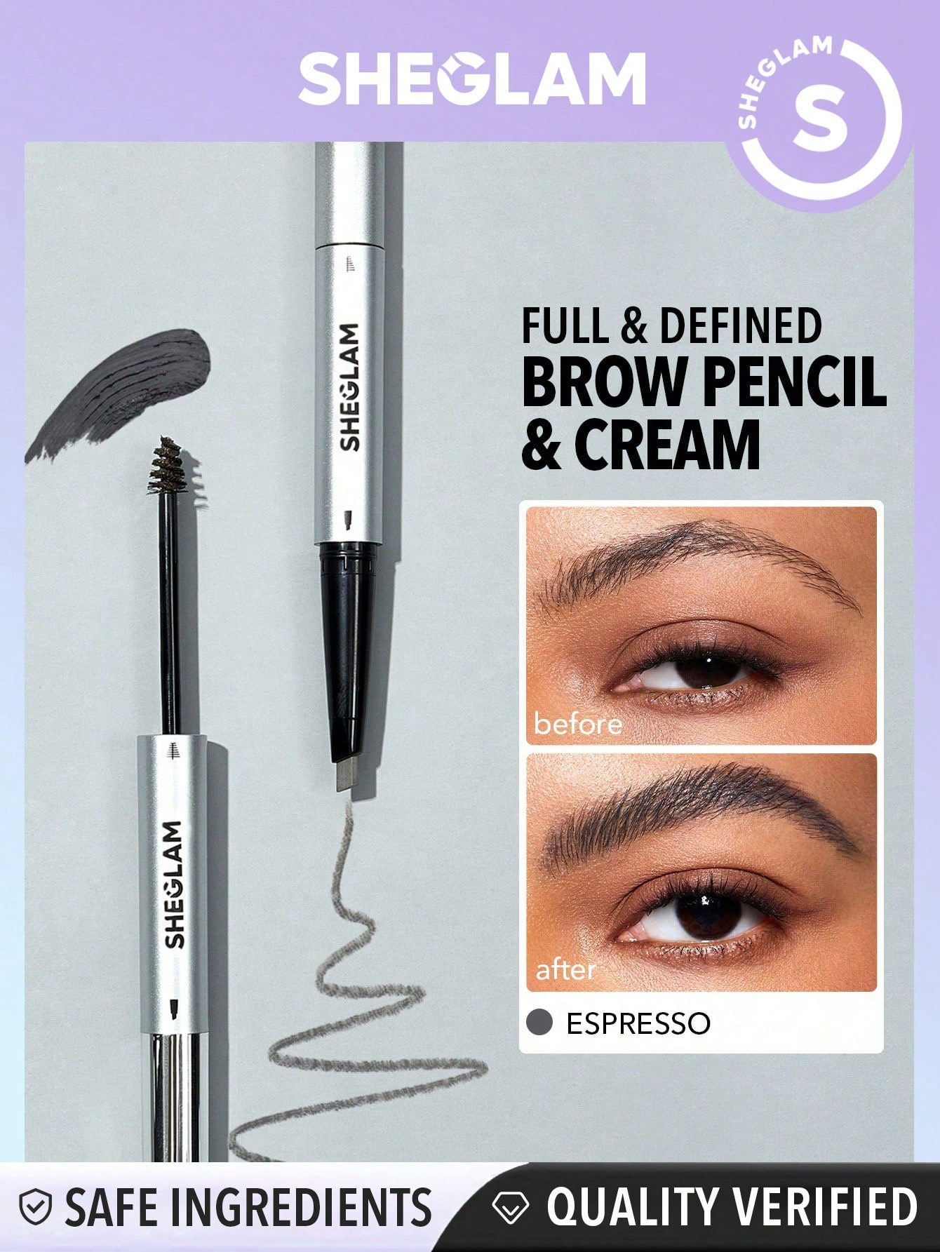 SHEGLAM Remplissez-moi Crayon À Sourcils & Crème 2 En 1, À L'espresso Résistant À La Transpiration, Stylo À Sourcils Double Embout, Naturel, Sans Bavure, Sans Graisse Et Non Gras - 1718090