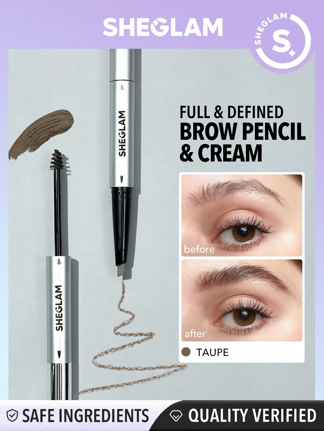 SHEGLAM Crayon Et Crème À Sourcils 2-en-1 Fill Me In , Crayon À Sourcils À Double Extrémité Résistant À La Sueur Et Imperméable Aux Tâches, Gel Naturel Non Gras Et Résistant Aux Bavures Pour Sourcils Maquillage - 1718045