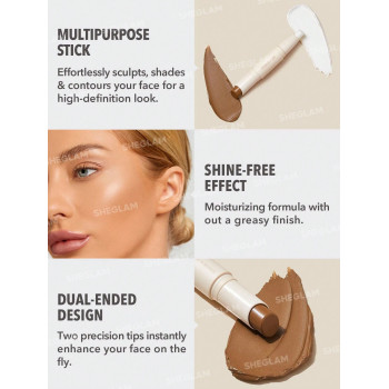 SHEGLAM Stick Sculpt And Color - Mocha &amp- Champagne 2 En 1 Contour À Double Tête Très Pigmenté Non-fading Highlighter Double Usage Pour Le Contouring Brightening Pro - 803821