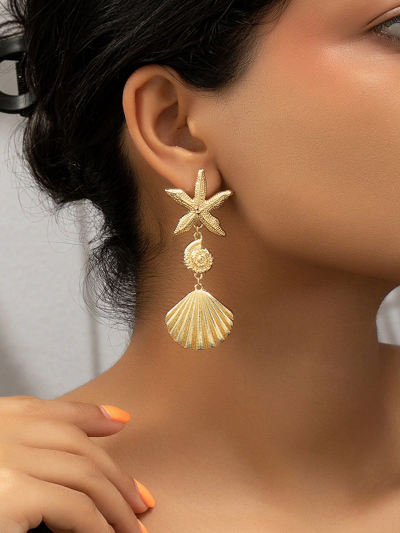 1 Paire De Boucles D'oreilles Pendantes En Étoile De Mer Et Coquillage - 30232702