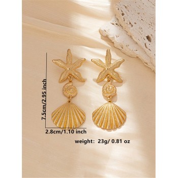 1 Paire De Boucles D'oreilles Pendantes En Étoile De Mer Et Coquillage - 30232702