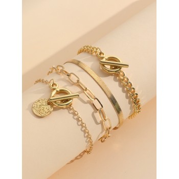 4 pièces/set Rétro & Minimaliste Multicouche bracelets Pour Femme - 17935302