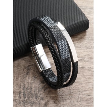 Bracelet Noir & Argent En Acier Inoxydable À Plusieurs Couches - 17946837