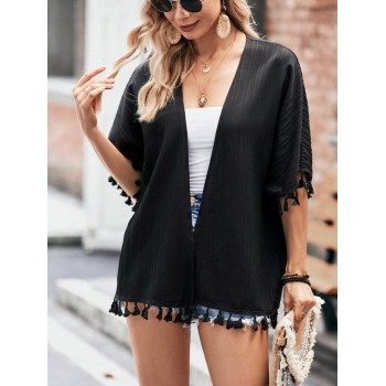 SHEIN LUNE Kimono À Franges Manches Chauve-Souris - 18054606