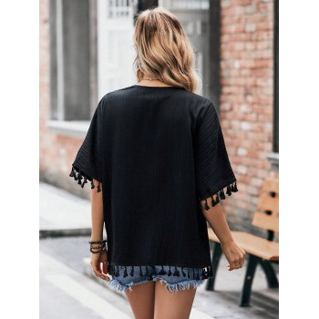 SHEIN LUNE Kimono À Franges Manches Chauve-Souris - 18054606