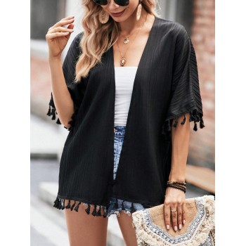 SHEIN LUNE Kimono À Franges Manches Chauve-Souris - 18054606