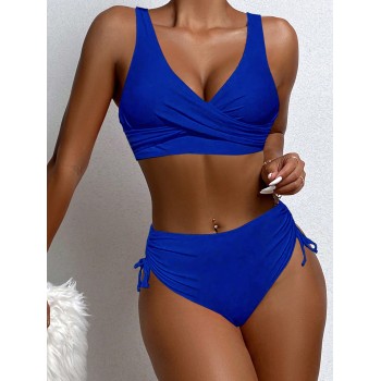 SHEIN Swim Ensemble De Maillots De Bain Plissé Asymétrique Et Croisé Pour Femmes - 29879855