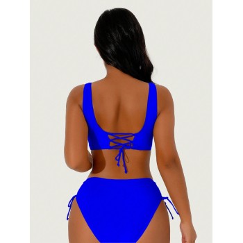 SHEIN Swim Ensemble De Maillots De Bain Plissé Asymétrique Et Croisé Pour Femmes - 29879855