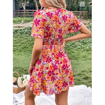 SHEIN VCAY Robe à imprimé floral à ruchés - 15434627