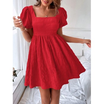 SHEIN VCAY Robe trapèze à col carré manches bouffantes - 12692566