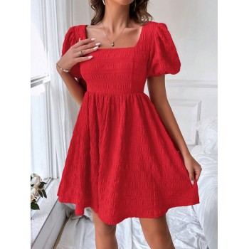 SHEIN VCAY Robe trapèze à col carré manches bouffantes - 12692566