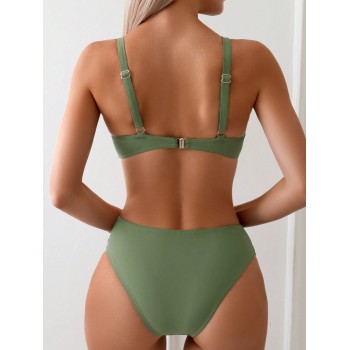 SHEIN Swim Ensemble De Maillots De Bain Bikini Avec nœud Torsadé Et Couleur Unie - 29521302