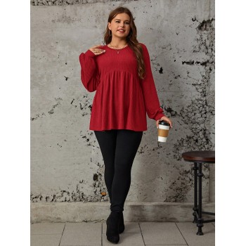 SHEIN LUNE T-shirt À Manches Lanternes De Couleur Unie Pour Femmes, Grande Taille - 27249137