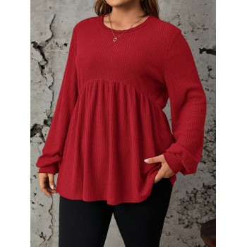 SHEIN LUNE T-shirt À Manches Lanternes De Couleur Unie Pour Femmes, Grande Taille - 27249137