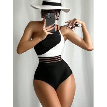 SHEIN Swim Maillot De Bain Asymétrique Une Pièce À Blocs De Couleurs - 25209511