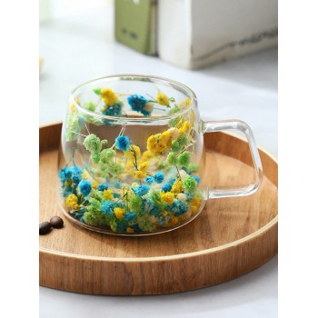 Tasse en verre double couche avec décoration de vraie fleur, élégante tasse en verre cadeau, tasse en verre borosilicaté simple et tendance pour e-commerce transfrontalier - 34723425