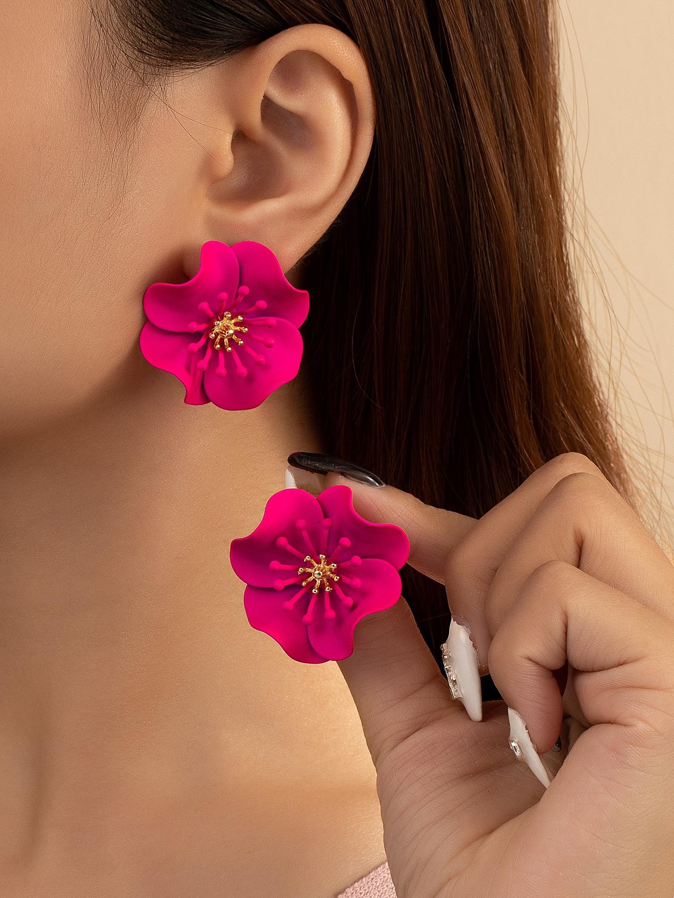 1 paire Boucles D'oreilles Charmant À La Mode Minimaliste Été Vacances style Design Fleur Émail - 17258576