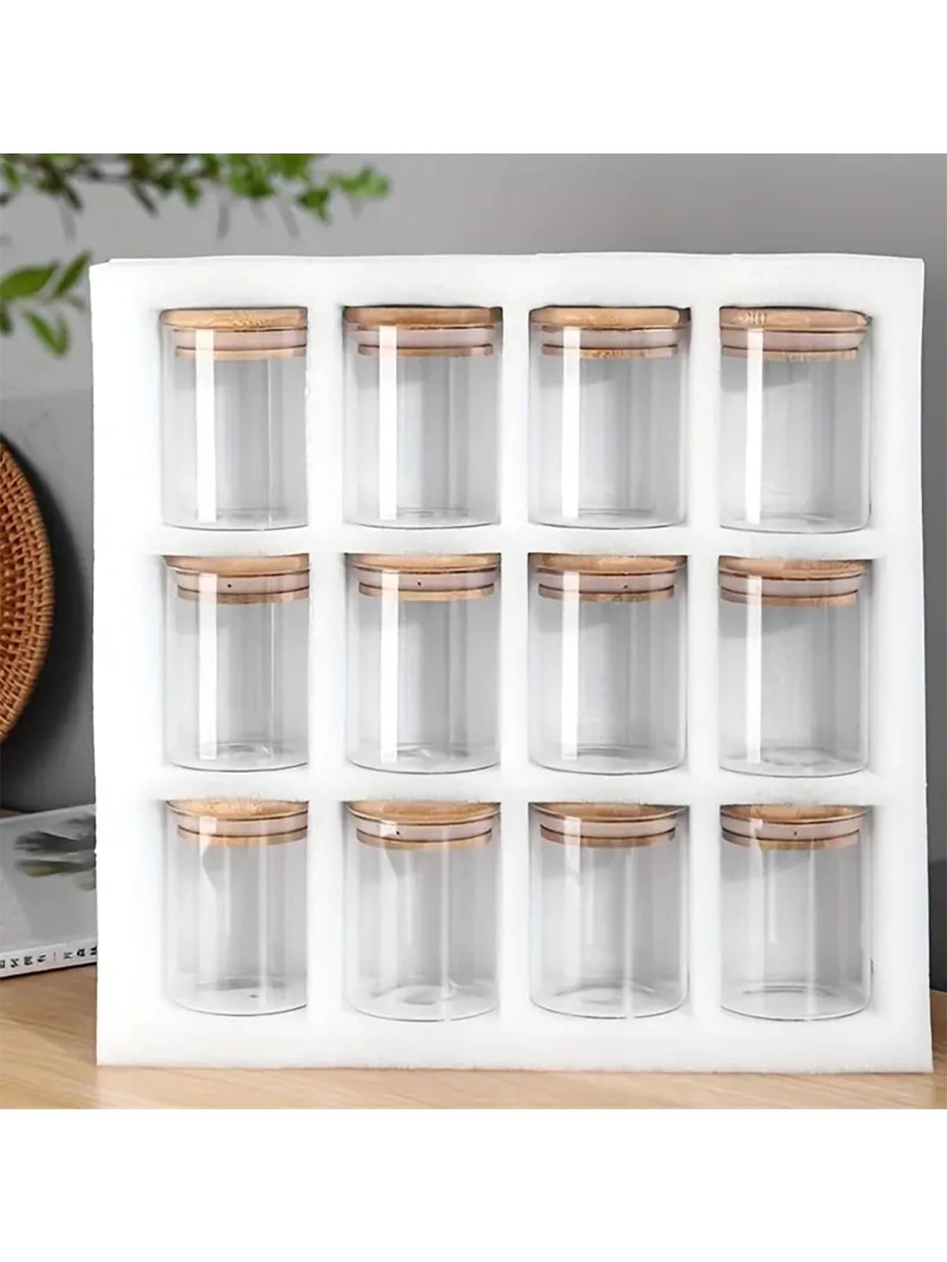 1 pièce/ensemble de 12 bocaux de rangement en verre, conteneur de stockage alimentaire avec couvercle de bambou scellé, pot transparent portable pour thé, grains de café, sucre, bonbons, biscuits, épices, fournitures de cuisine à domicile - 19600361