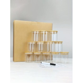 1 pièce/ensemble de 12 bocaux de rangement en verre, conteneur de stockage alimentaire avec couvercle de bambou scellé, pot transparent portable pour thé, grains de café, sucre, bonbons, biscuits, épices, fournitures de cuisine à domicile - 19600361