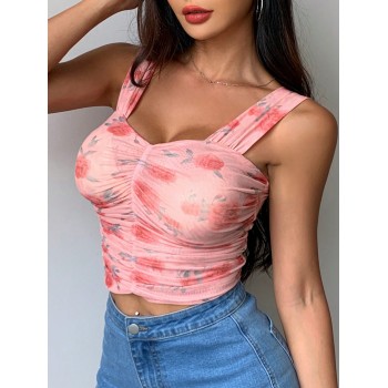 DAZY Camisole plissée à imprimé floral ajustée pour femmes, été - 35698950