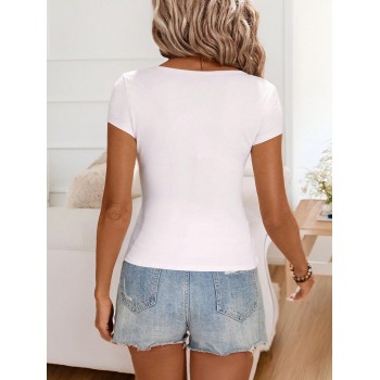 SHEIN LUNE T-shirt blanc pour femme ajusté et à la mode pour la Journée de l'Indépendance des États-Unis - 34936845