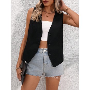 SHEIN Essnce Gilet De Costume Uni À Boutonnage Simple Pour Femmes - 30053978