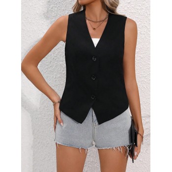 SHEIN Essnce Gilet De Costume Uni À Boutonnage Simple Pour Femmes - 30053978