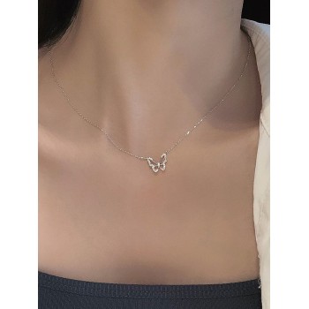 1 pièce Collier À La Mode En Alliage De Zinc Avec Strass À Pendentif Papillon Pour Femme Pour Décoration Quotidienne - 13986512