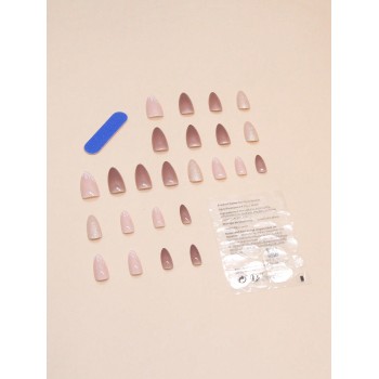 24 pièces Ongles faux en forme d'amande à peinture pailletée élégante et simple avec feuilles colorées, conviennent aux étudiants, travailleurs de bureau, fournitures d'ongles pour un port quotidien - 30693535