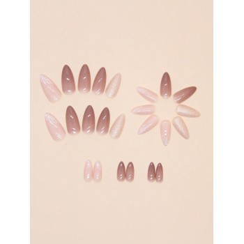 24 pièces Ongles faux en forme d'amande à peinture pailletée élégante et simple avec feuilles colorées, conviennent aux étudiants, travailleurs de bureau, fournitures d'ongles pour un port quotidien - 30693535