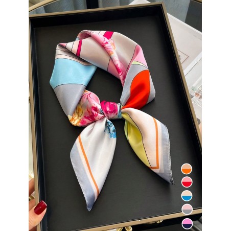 1 pièce Petit foulard carré pour femmes imprimé géométrique floral en imitation soie, 60 * 60 cm, peut être utilisé comme décoration pour les sacs ou  abiller votre look - 33810574