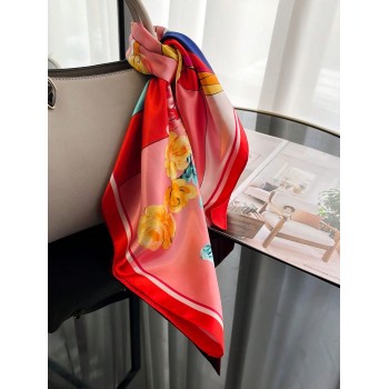 1 pièce Petit foulard carré pour femmes imprimé géométrique floral en imitation soie, 60 * 60 cm, peut être utilisé comme décoration pour les sacs ou  abiller votre look - 33810574