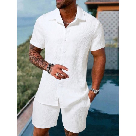 Manfinity Homme Homme Unicolore À Bouton Chemise & Short - 15637824