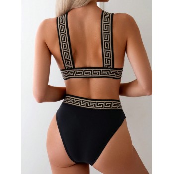 SHEIN Swim Ensemble bikini imprimé géométrique deux pièces, plage d'été - 31105253