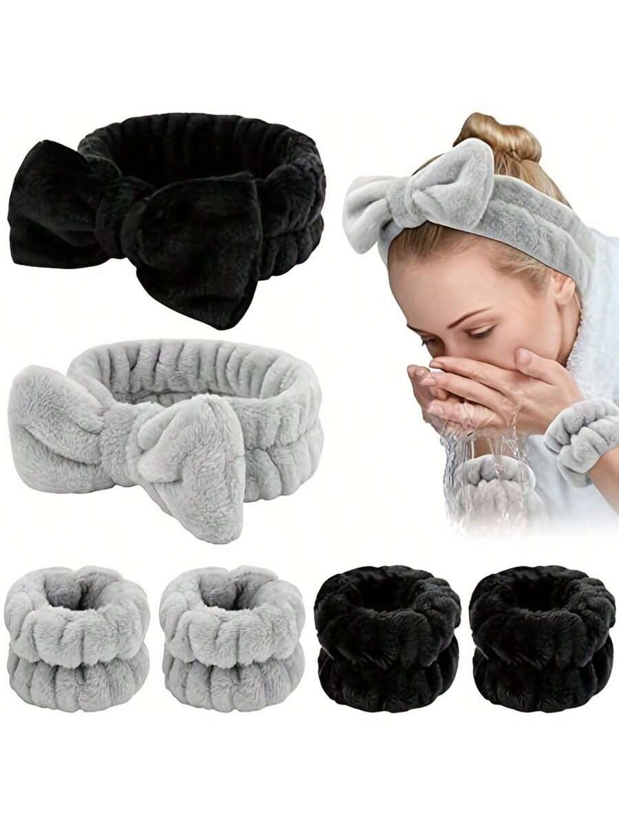 1 Pièce Bandeau de salle de bain/2 Pièces Bracelets de poignet de salle de bain/Ensemble de 3 Pièces, Bandeau de maquillage pour le visage et Ensemble de bande de lavage des mains - 33527348