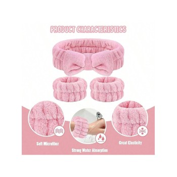 1 Pièce Bandeau de salle de bain/2 Pièces Bracelets de poignet de salle de bain/Ensemble de 3 Pièces, Bandeau de maquillage pour le visage et Ensemble de bande de lavage des mains - 33527348