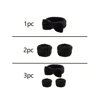 1 Pièce Bandeau de salle de bain/2 Pièces Bracelets de poignet de salle de bain/Ensemble de 3 Pièces, Bandeau de maquillage pour le visage et Ensemble de bande de lavage des mains - 33527348