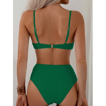 SHEIN Swim Ensemble de bikini d'été sexy pour la plage pour femme, avec soutien-gorge à armatures, couleur unie croisée sur la poitrine - 35531066