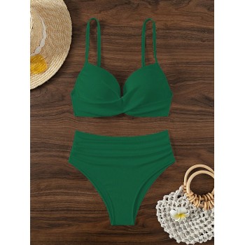 SHEIN Swim Ensemble de bikini d'été sexy pour la plage pour femme, avec soutien-gorge à armatures, couleur unie croisée sur la poitrine - 35531066