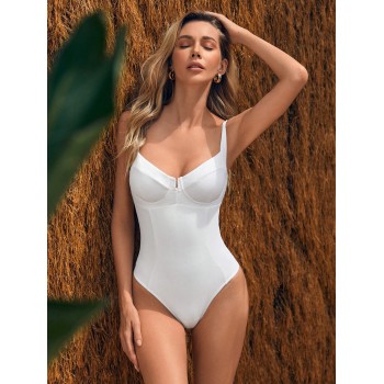 SHEIN Swim Chicsea Maillot De Bain Une Pièce Push-Up Unicolore À Armature - 24922433