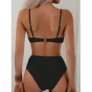 SHEIN Swim Ensemble De Bikini Avec Décolleté En V, Bretelles Fines Et Taille Haute - 30582129