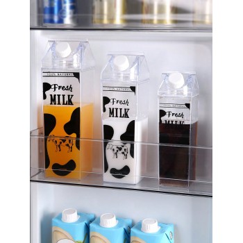 1 Pièce Grande Tasse De Stockage De Lait Scellée En Plastique Transparent Carré 3d Avec Couvercle Rotatif, Noir Et Blanc - 21961044