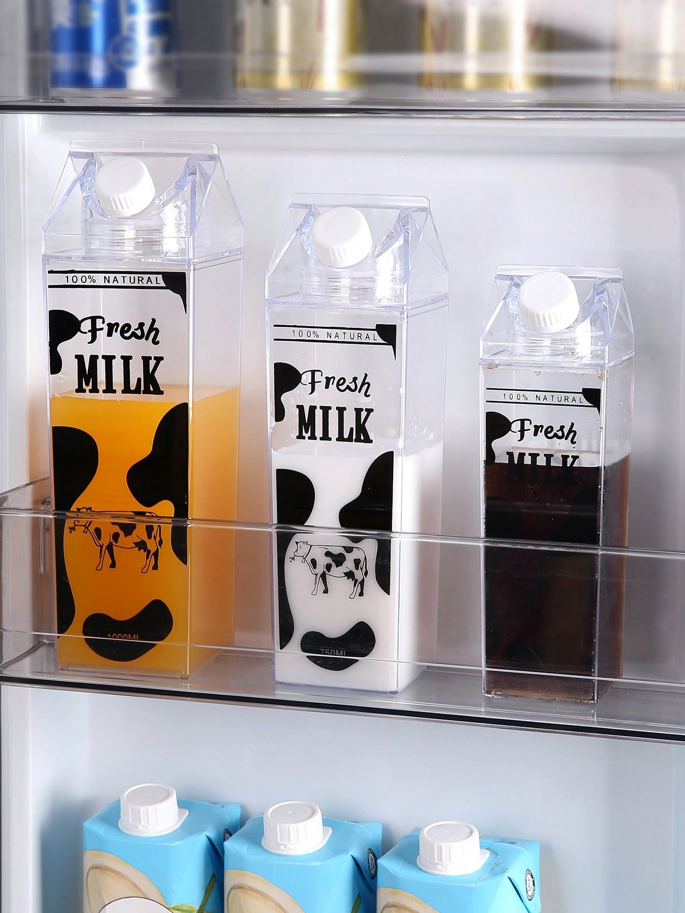 1 Pièce Grande Tasse De Stockage De Lait Scellée En Plastique Transparent Carré 3d Avec Couvercle Rotatif, Noir Et Blanc - 21961044