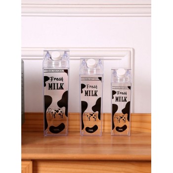 1 Pièce Grande Tasse De Stockage De Lait Scellée En Plastique Transparent Carré 3d Avec Couvercle Rotatif, Noir Et Blanc - 21961044